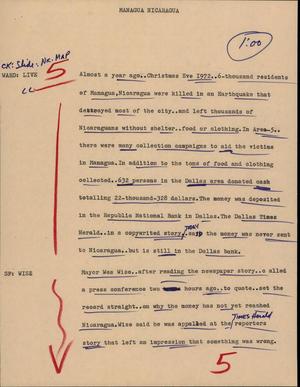 Primary view of object titled '[News Script: Managua Nicaragua]'.
