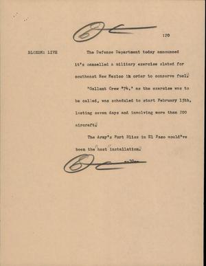 Primary view of object titled '[News Script: Conserve Fuel]'.