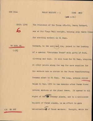 Primary view of object titled '[News Script: Farah Boycott]'.