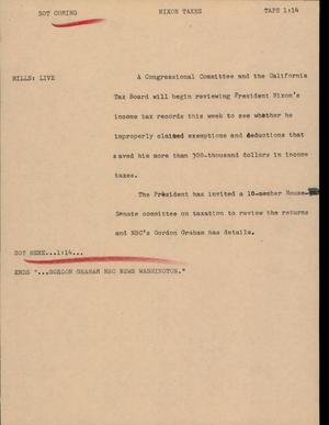 Primary view of object titled '[News Script: Nixon Taxes]'.