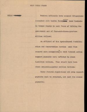Primary view of object titled '[News Script: West Texas Fraud]'.