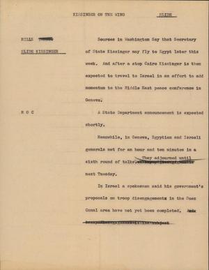 Primary view of object titled '[News Script: Kissinger On The Wing]'.