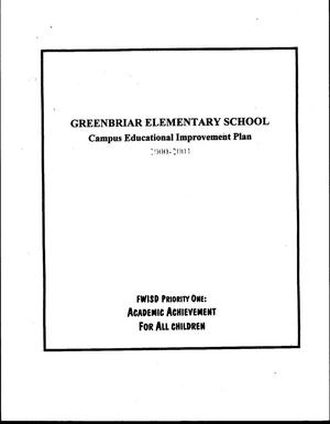 Primary view of object titled '[Campus Educational Improvement Plan for Greenbriar Elementary School]'.