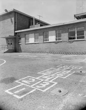 Primary view of object titled '[Hopscotch diagram at a school]'.