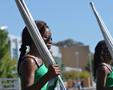 Thumbnail image of item number 1 in: '[Green Brigade Color Guard walks 2012 Homecoming Parade]'.