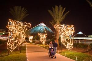 Primary view of object titled '[Family 1 walks through Galveston Festival of Lights angel display]'.