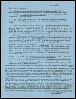 Primary view of object titled 'Announcement to the women of Virginia from Flora Crater, 1972-03-03'.