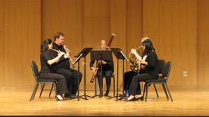 Primary view of object titled '[Students perform Quintet for Winds, Op. 45, 1]'.
