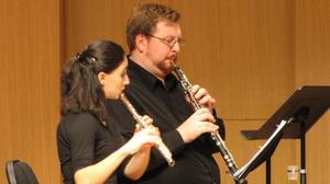 Primary view of object titled '[Marisa Kelegian and Joseph Ryan Estes perform Quintet for Winds, Op. 45, 1]'.