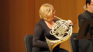 Primary view of object titled '[Heather Suchodolski performs "Music for Brass Instruments"]'.
