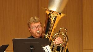 Primary view of object titled '[Jesse Orth performs "Music for Brass Instruments"]'.