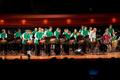 Photograph: [Rows of percussionists in green shirts performing onstage, 1]