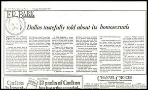 Primary view of object titled '[Clipping: Dallas tastefully told about its homosexuals]'.