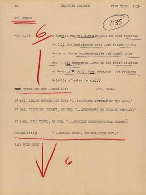 Primary view of object titled '[News Script: Election Advance]'.