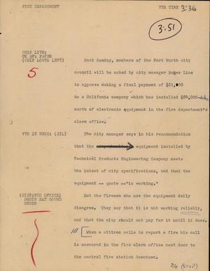 Primary view of object titled '[News Script: Fire Department]'.