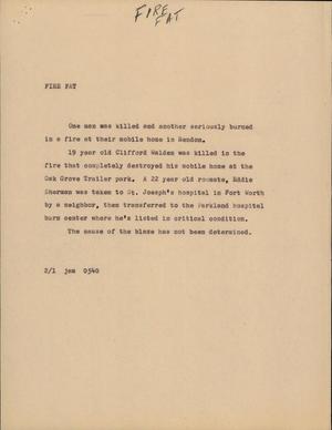 Primary view of object titled '[News Script: Fire Fat]'.