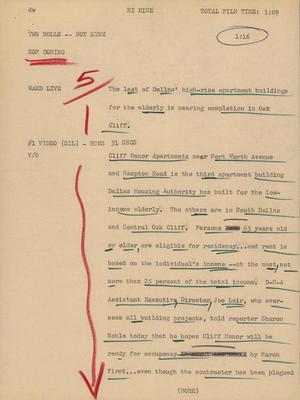 Primary view of object titled '[News Script: Hi Rise]'.