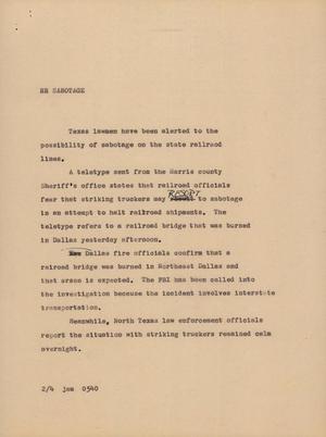 Primary view of object titled '[News Script: RR Sabotage]'.