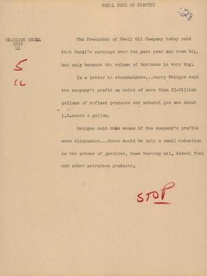 Primary view of object titled '[News Script: Shell Press on Profits]'.