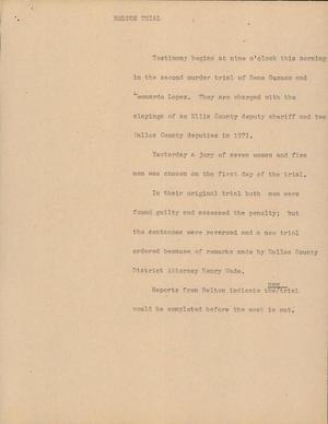 Primary view of object titled '[News Script: Belton Trail]'.