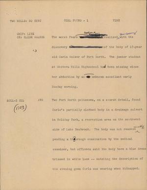 Primary view of object titled '[News Script: Girl Found]'.