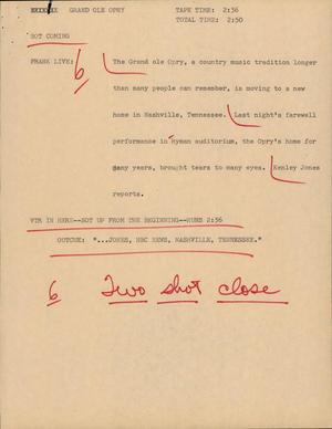 Primary view of object titled '[News Script: Grand OLE opry]'.