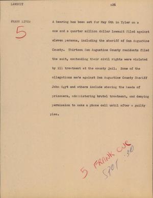 Primary view of object titled '[News Script: Lawsuit]'.