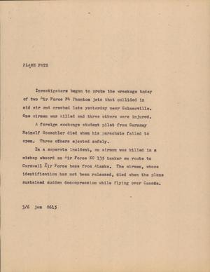 Primary view of object titled '[News Script: Plane fats]'.