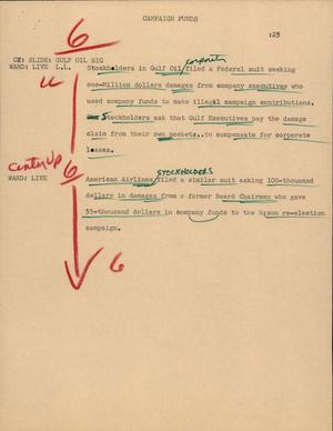 Primary view of object titled '[News Script: Campaign funds]'.