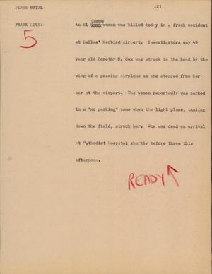 Primary view of object titled '[News Script: Plane fatal]'.