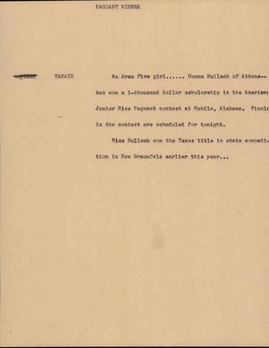 Primary view of object titled '[News Script: Pageant Winner]'.