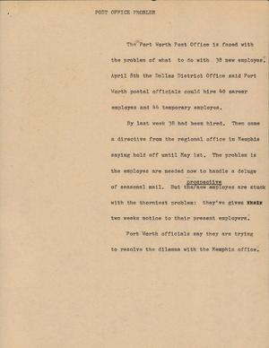 Primary view of object titled '[News Script: Post Office Problem]'.