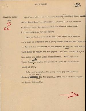 Primary view of object titled '[News Script: Nixon Papers]'.