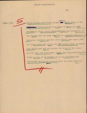 Primary view of object titled '[News Script: Denton Disappearance]'.