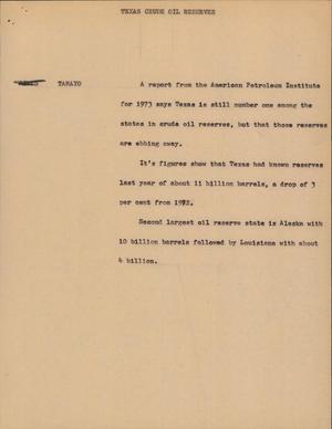 Primary view of object titled '[News Script: texas crude oil reserves]'.