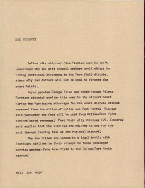 Primary view of object titled '[News Script: Dal attorney]'.