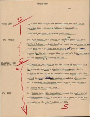 Primary view of object titled '[News Script: Hardin- SMU]'.