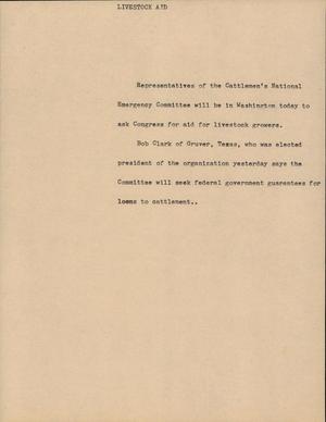 Primary view of object titled '[News Script: Livestock aid]'.