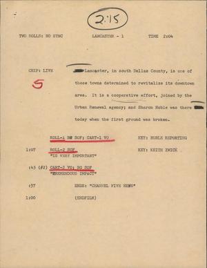 Primary view of object titled '[News Script: Lancaster- 1]'.