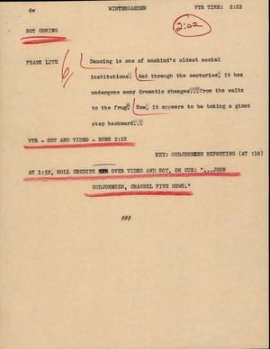 Primary view of object titled '[News Script: Wintergarden]'.