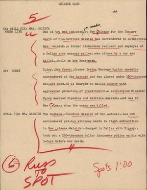 Primary view of object titled '[News Script: Geisick case]'.
