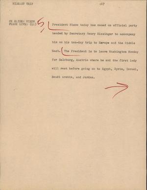 Primary view of object titled '[News Script: Mideast trip]'.