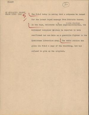 Primary view of object titled '[News Script: Hearst]'.