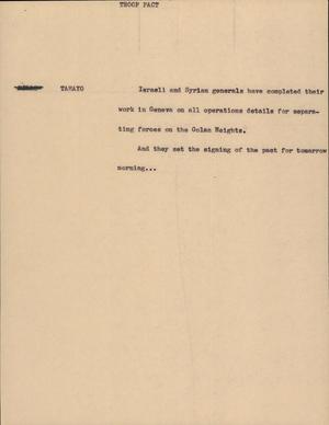 Primary view of object titled '[News Script: Troop pact]'.