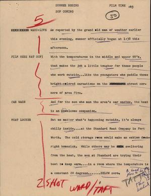 Primary view of object titled '[News Script: Summer begins]'.