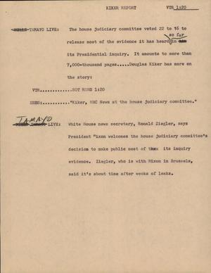 Primary view of object titled '[News Script: Kiker report]'.