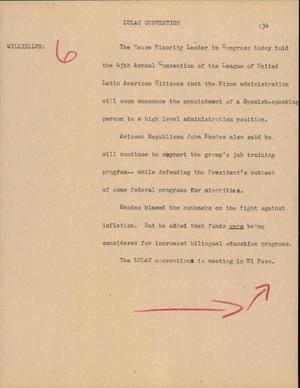 Primary view of object titled '[News Script: Lulac convention]'.