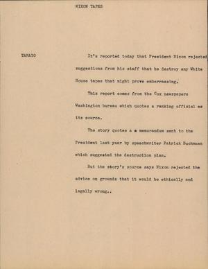 Primary view of object titled '[News Script: Nixon tapes]'.