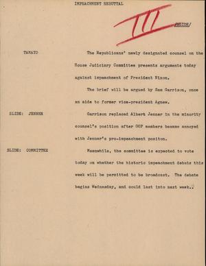 Primary view of object titled '[News Script: Impeachment rebuttal]'.