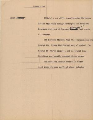 Primary view of object titled '[News Script: Gorman fire]'.